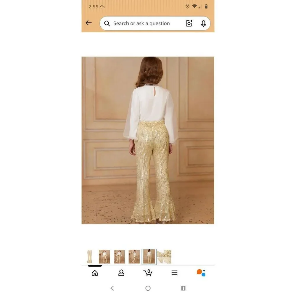 Girls Size 8 Grace Karin Gold Sequin Pants Bell Bottoms Dance Wedding Party